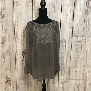 Calypso Gray Lace Women's Blouse | Small